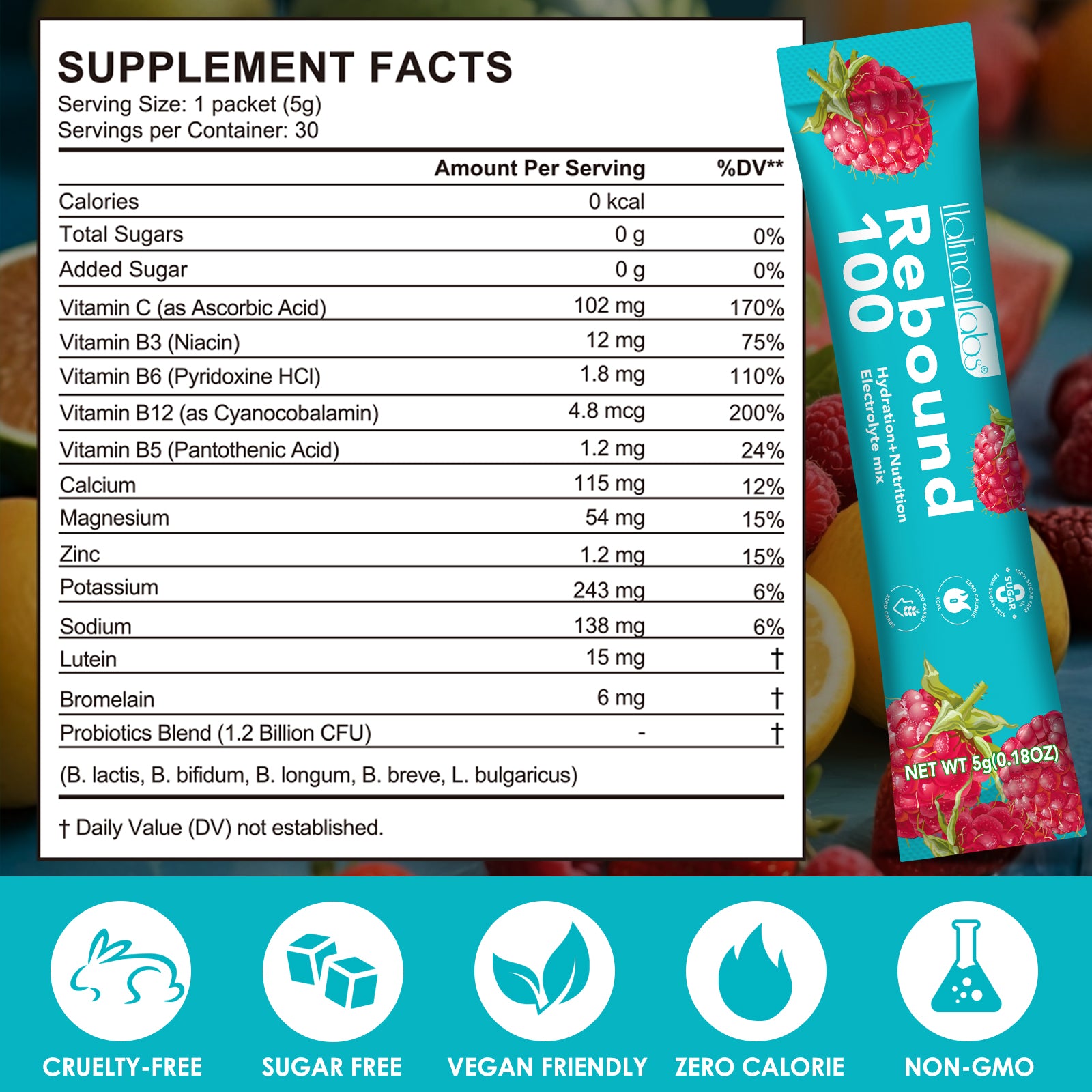 Rebound 100 Electrolytes - Sugar-Free Hydration & Electrolyte Powder